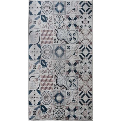 Tapis de cuisine Lavable 30° 120x170 marron et bleu LYN11 CAROMENT A (1/3)