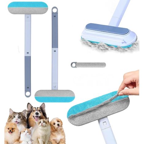 2 piezas 3 en 1 Removedor de pelo de mascotas (43 cm x 18 cm) Cepillo para pelo de gato, cepillo para pelo de alfombra, cepillo para ropa, cepillo para ropa de cama.