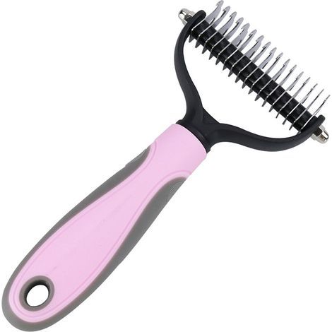 Lot de 2 peignes démêlants double face pour chiens et chats, taille grande, couleur rose, emballage économique sur carte (1/4)