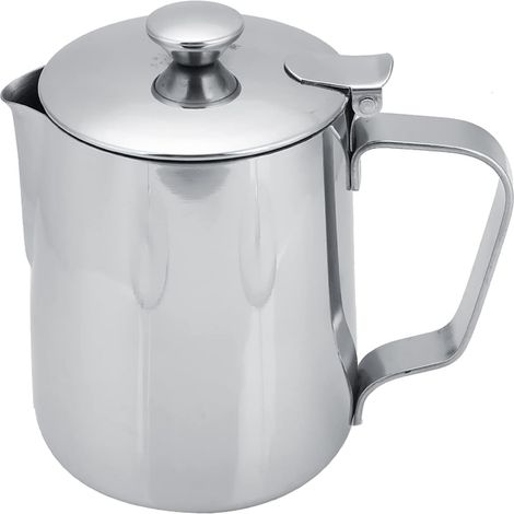Pichet Lait Inox avec Couvercle, Tasse à Café en Acier Inoxydable, Pichet à Mousse de Lait avec Couvercle pour Café au Lait (350ml) (1/5)