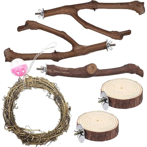 Wooden Bird Toys Natural Perches for Birds O Shape Parrot Wood Feet Swings Ladders (1/5)