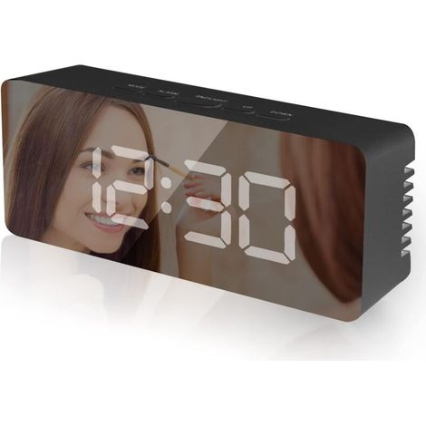 Réveil de chevet, réveil numérique, affichage LED de 5,8 po, réveil numérique électronique, horloge miroir, luminosité à 2 niveaux (noir)