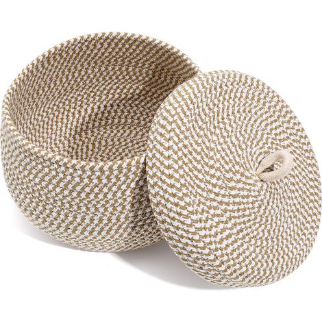 Panier de rangement multifonctionnel, panier rond avec couvercle, boîte de rangement avec couvercle, panier en corde de coton avec couvercle, panier décoratif (1/5)