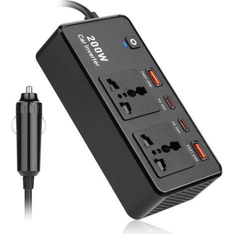 Onduleur de voiture léger et efficace DC 12 V vers AC 220 V avec plusieurs ports USB de charge pour une alimentation stable (1/4)