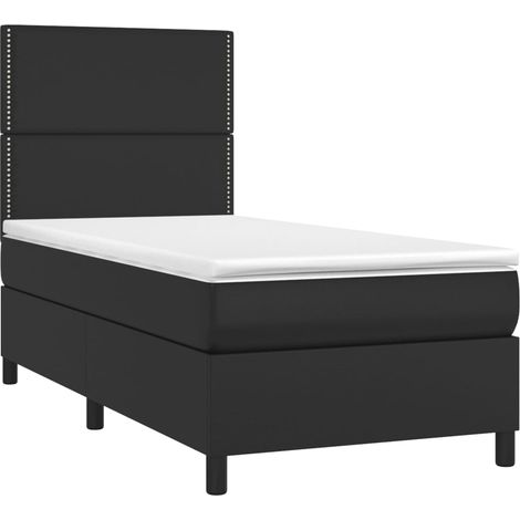 Estructura de cama LED con cabecero con somier colchón 90x190 cm sintético negro TDL0209078