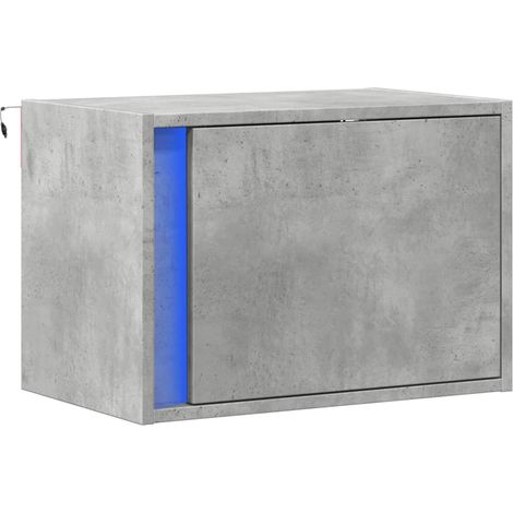 Mesita de noche de pared con luces LED y compartimento con puerta en madera de ingeniería gris DEC034201 (1/5)
