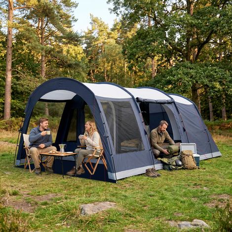 Tente tunnel camping Bleu 2 4 personnes H chambres 3000 mm étanche randonnée marine 210 cm