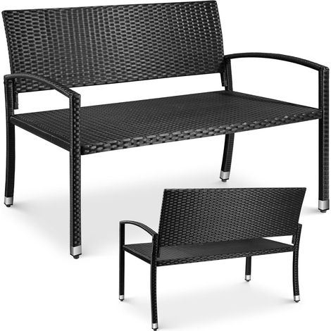 2 Seater Rattan Garden Bench Weatherproof Loveseat Patio Seat Armchair 320kg Capacity,Black (1/5)