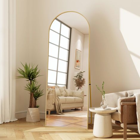 Miroir pleine,Miroir sur pied,Miroir,Miroir Mural,164x54 cm-avec Support-bombé-cadre en alliage d'aluminium-pour Salon,Chambre-Doré (1/5)