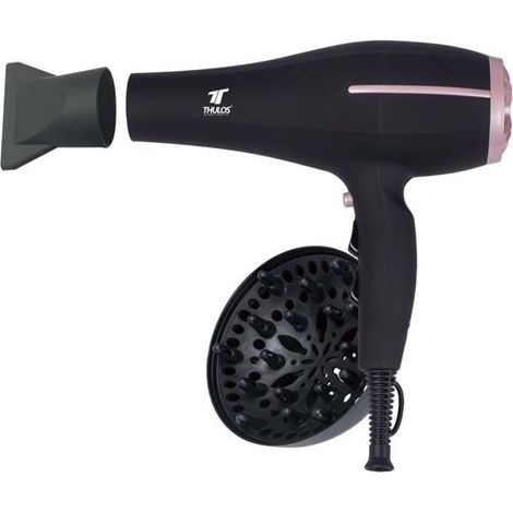 THULOS Haartrockner, 2000 W, 2 Geschwindigkeiten und 3 Temperatureinstellungen, Kaltlufttaste, mit Diffusor und Konzentrator.