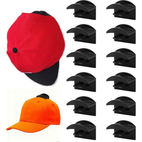 Lot de 12 Support Mural pour Casquettes, Porte Casquette Mural pour chapeau de baseball, Design Double Crochet, Rangement Protégé (Noir) (1/5)