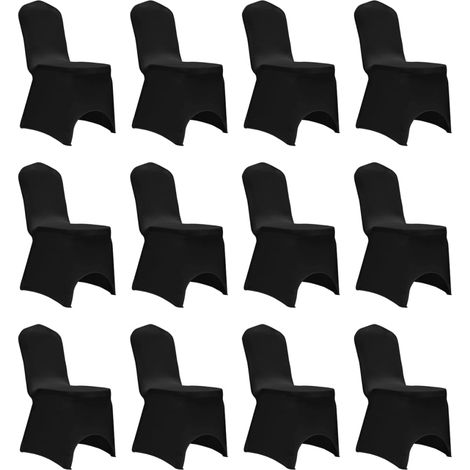 Housses de chaise extensibles, lot de 12, noires (1/5)
