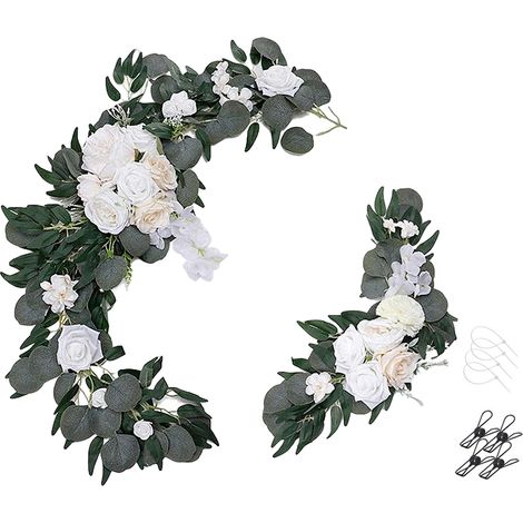 (Milchweiß) Hochzeitsdekoration – Hängender künstlicher Blumenbogen (2er-Set) (inkl. 4 Clips und 4 Kabelbinder) Verpackungsmaße: 38,5 x 26 x 6 cm, 325 g (1/2)