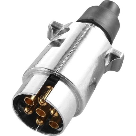 fiche remorque 7 Broches en métal,Prise Remorque 7 Broches Male Metal Etanche, 12V Adaptateur Prise 7 Broches pour la Connexion des Remorques et des Caravanes,Fiche Attelage 7 Plots(SK07P3) (1/4)