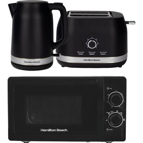 Kettle, Toaster & Microwave Set, Ella Collection by Hamilton Beach, Black HBELLBSSC