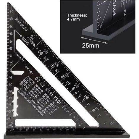 17cm Rapporteur Triangle Alliage d'Aluminium Équerre Charpentier Triangle Metrique Professionnel Menuiserie Règle d'Angle Règle Triangulaire avec Rapporteur Outil de Mesure