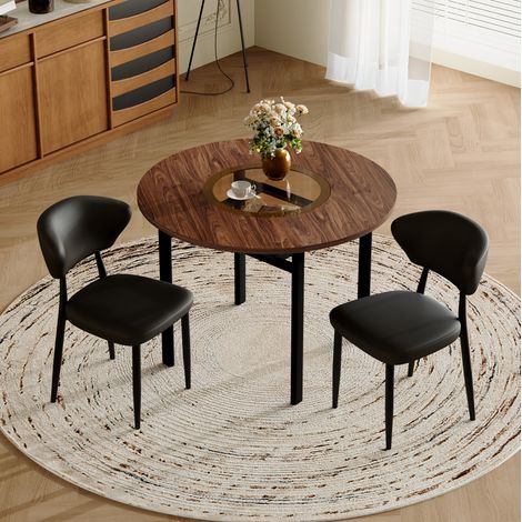 Set da pranzo con tavolo rotondo 100 cm effetto legno e 2 sedie nere in PU OKWISH (1/5)