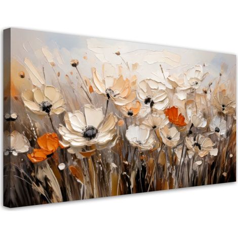 Wandbild Blumen auf einer Wiese Beige 80x40 cm