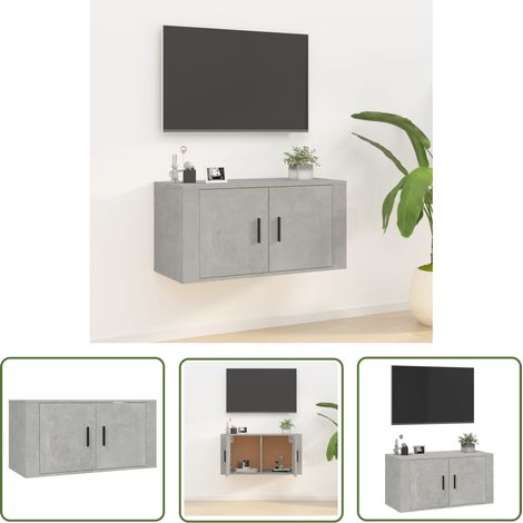 The Living Store Meuble TV mural Gris béton 80x34,5x40 cm - Meubles Tv Murale - Meuble Tv Gris - Meuble Tv Moderne - Étagère Murale - Support Tv (1/5)