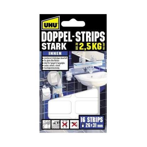 UHU 45380 45380 Doppelseitige Klebestrips UHU® Weiß (L x B) 31 mm x 26 mm 16 St. (1/3)
