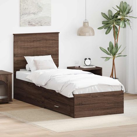 Cadre de lit avec tiroir-Structure de lit avec rangement Chêne Marron et Argent 75 x 190 cm 506960 (1/5)