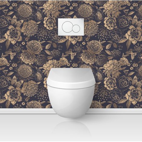 Crédence adhésive WC - Fleurs Papillons - 90x90 cm - Adhésif + Protection BRILLANTE (1/3)