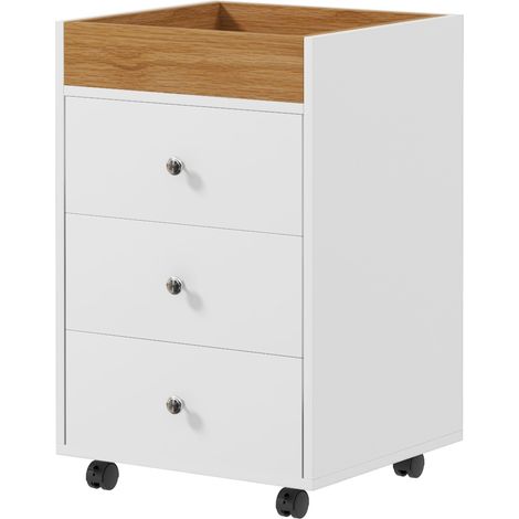 Unité tiroirs bureau 4 roulettes, blanc naturel, 30 kg, 43x40x66,5 cm, 3 tiroirs, 1 plateau amovible (1/5)
