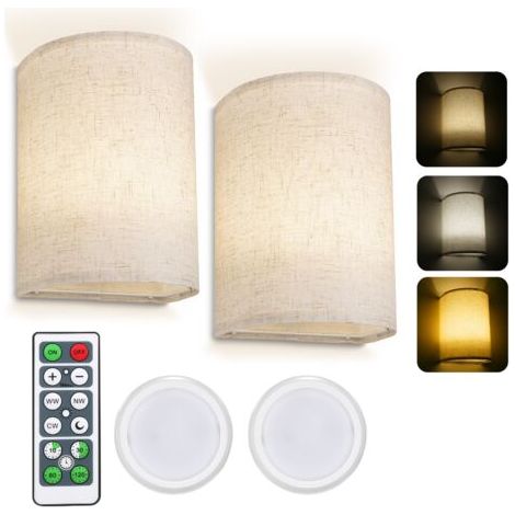 royaluxe-Lot de 2 appliques murales rechargeables à intensité variable – Abat-jour en tissu beige – Réglage de luminosité 0-100% – Pour chambre, salon, couloir (1/2)