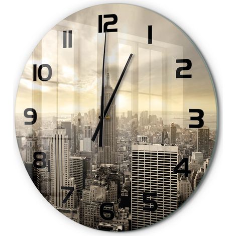 Horloge Murale Ronde en Verre Chiffres Lisibles Silencieuse et Moderne Manhattan, New York fi 60 cm (1/5)