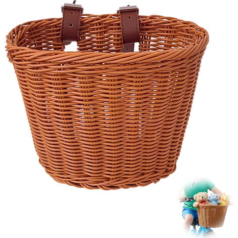 Panier Velo Enfant Osier Avant Tressé en Plastique Résistant avec Sangles Réglables Étanche Amovible,Panier Velo Enfant Filles Garçons for Vélos 12-20 Pouces Scooter,Tricycle (1/5)