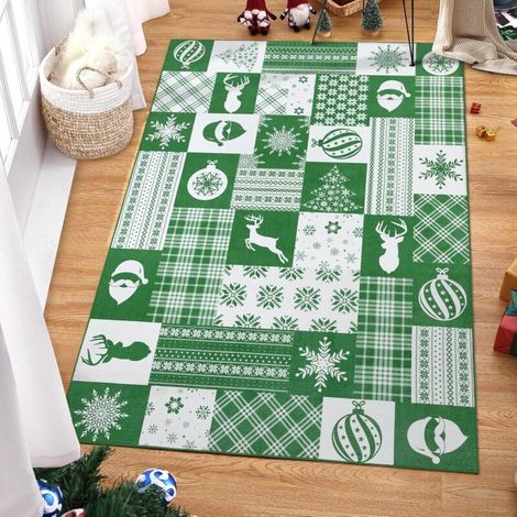 1 pcs Tapis de décoration de Noël Buffalo Tapis vert Tapis d'intérieur Flocon de neige Elk Tapis doux Tapis marocain Tapis de sol géométrique antidérapant Tapis pour salon, chambre à coucher, salle (1/5)