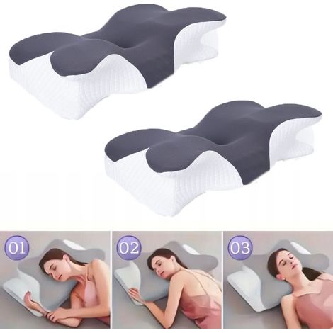 Juego de dos almohadas cervicales ergonómicas de espuma viscoelástica, que brindan soporte correctivo y se adaptan a la curvatura del cuello,gris,930g (1/5)