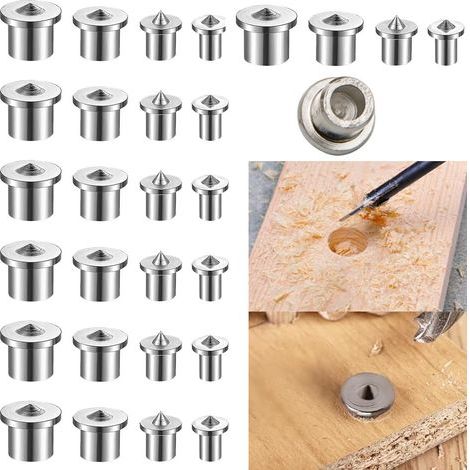 Lot de 28 pointes de centrage de chevilles en bois - 6/8/10/12 mm - Pointes de centrage creuses - Trou de cheville - Pour le montage d'armoires, armoires, tables, argent (1/5)