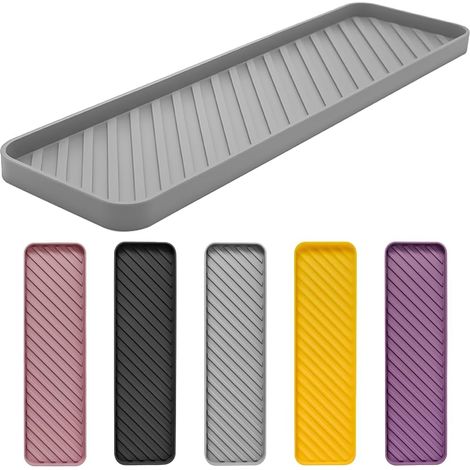 Plateau de Rangement Silicone Gris pour Évier Cuisine et Salle de Bain - Antidérapant,Lavable au Lave-Vaisselle - Organisation Maquillage et Accessoires (1/5)