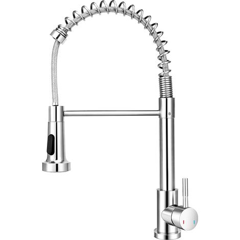 Robinet Cuisine Inox Nickel Brossé avec Douchette Extractible Double Jet Mitigeur Évier Design Moderne Sans Tuyau (1/5)