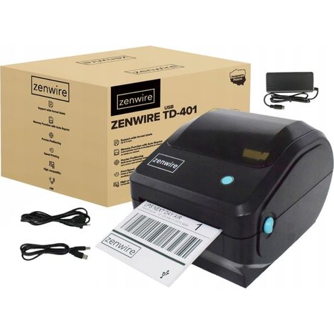 Mini impresora térmica para etiquetas autoadhesivas de mensajería 100x150 con cable Zenwire TD-401 USB