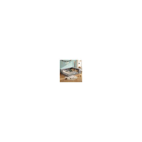 Lit enfant 140x200 cm, compartiments de rangement, sommier à lattes, barrière de sécurité, prise électrique et port USB, sans matelas, gris