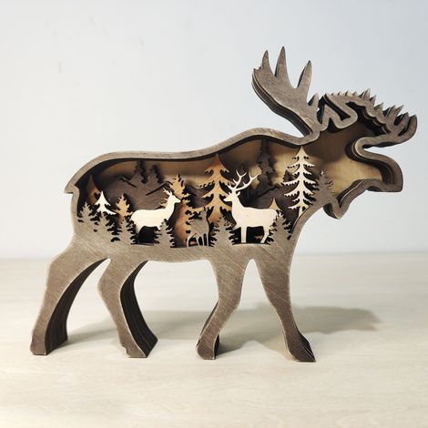 Veilleuse cerf en bois gravée au laser en 3D, ornement cerf en bois, objet artisanal en bois, convient à la décoration de la maison et du bureau. (1/5)