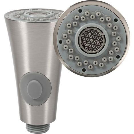 Tête douche rechange mitigeur cuisine, chromé laiton, 2 jets central brumisé, économie eau 30 %, bouton (1/5)