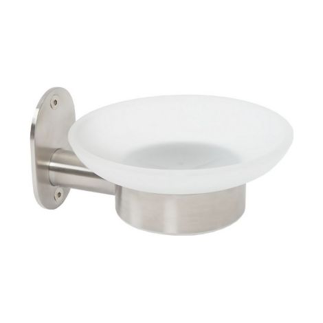 Metaform Blizz Porta sapone a parete in acciaio inox AISI 304 spazzolato e vetro satinato 11xh6,5x12,5 cm accessori per il bagno porta saponetta (1/4)