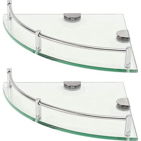 ÉTagèRes de Salle de Bain, éTagèRe D'Angle en Verre de Salle de Bain à 2Niveaux FixéE au Mur, éTagèRe en Verre Trempé pour Ranger (1/4)