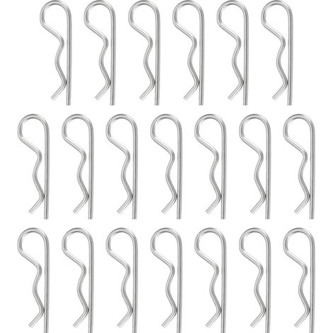 QUARKZMAN 20 Pcs Goupille D'Attelage, 2.5mm x 50mm R Clips 304 Acier Inoxydable Goupille De Retenue Épingle À Cheveux Kit Assortiment Goupilles Tracteurs Goupille D'Attelage, Argent (1/5)