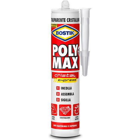 POLYMAX COLLA DI MONTAGGIO TRASPARENTE CRISTALLINO gr.300 BOSTIK POLY MAX CRISTAL EXPRESS (1/2)