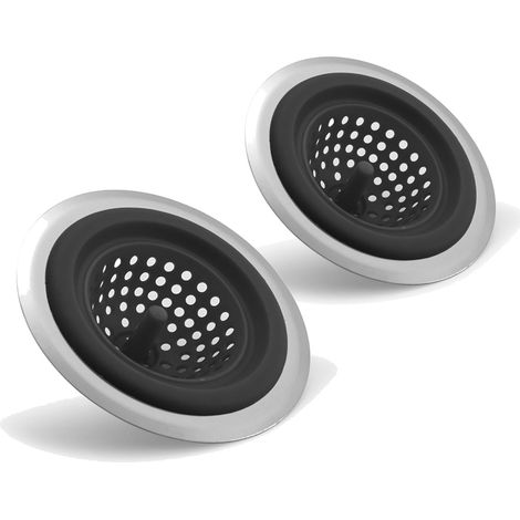 Lot de 2 filtres de vidange d'évier en silicone Filtre à bord de 11,4 cm de large avec noyau en acier inoxydable – Empêche l'encrassement et protège les tuyaux, grand protecteur de vidange (1/5)