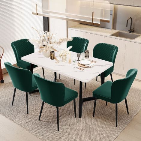 Liberté – Ensemble de 6 chaises modernes rembourrées en velours vert foncé – Structure métal robuste – Assise ergonomique – Pour salle à manger ou bureau (1/5)