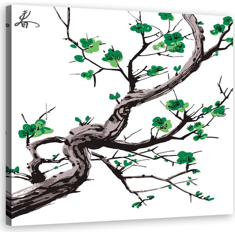 Tableau sur toile Fleurs de cerisier japonaises Vert 40x40 (1/5)