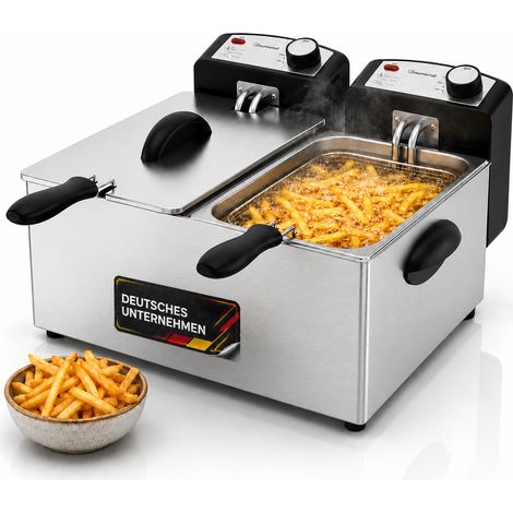 Sommertal DF3600 Doppel Fritteuse mit Öl 2x 3L 2x 1800W – Edelstahl Fritteuse mit 2 getrennten Heizkreisen  Fritteuse mit Fett 130–200°C (1/5)