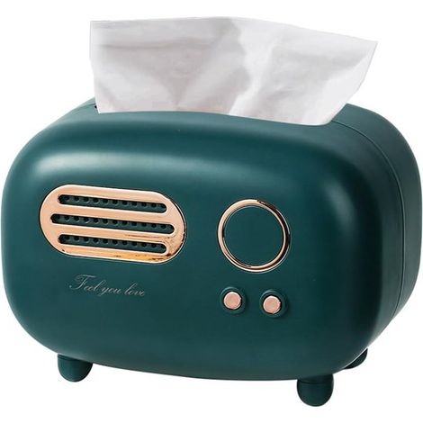Caja de pañuelos con forma de radio - Decoración para guardar pañuelos - Cocina u oficina - Diseño retro único - 19,5 x 13 x 14 cm - Verde (1/5)