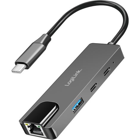 HUB USB 3.2 Gen1 con tarjeta de red RJ45 de 2,5 GbE y 3 puertos Ethernet USB-C LogiLink (1/3)