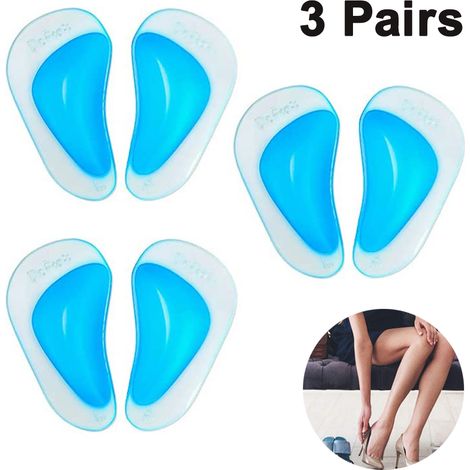 Semelles orthopédiques pour fasciite plantaire, 3 paires, coussinets plantaires en gel épais pour pieds plats - Semelles auto-adhésives pour hommes et femmes (1/5)